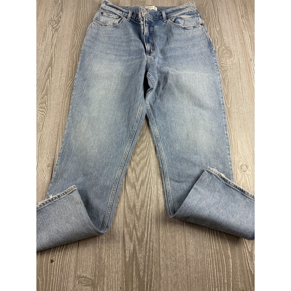 Abercrombie & Fitch 90s Straight Jeans 32/14 Side Slit Light Wash Blue Womens